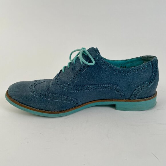 Women's Cole Haan Blue Suede Alisa Wingtip Lace Up Oxfords Shoes, Sz 7.5 - Picture 7 of 9